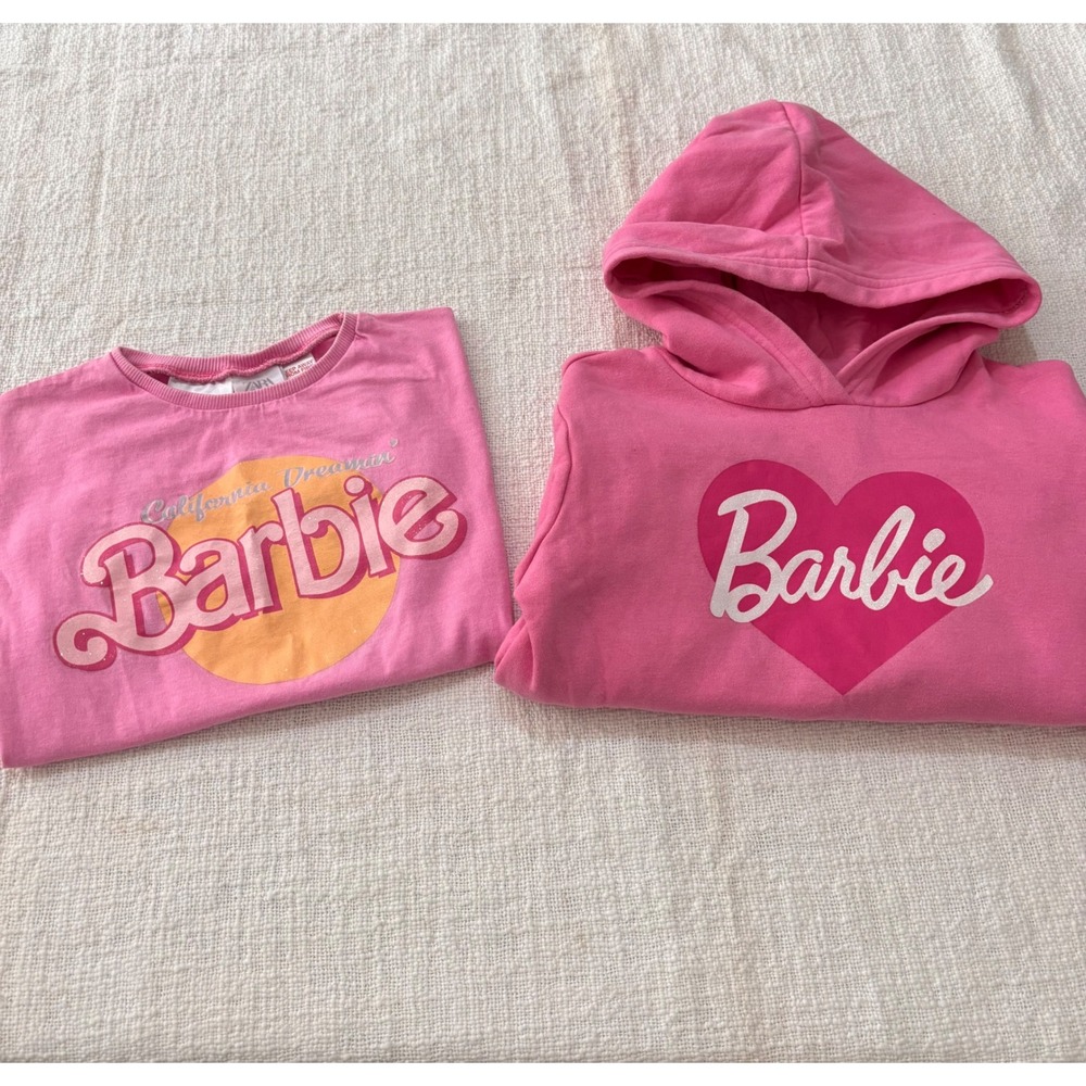 Barbie Girls Pink Graphic Top Lot Zara T-Shirt Size 6 H&M Hoodie Size 6x 7